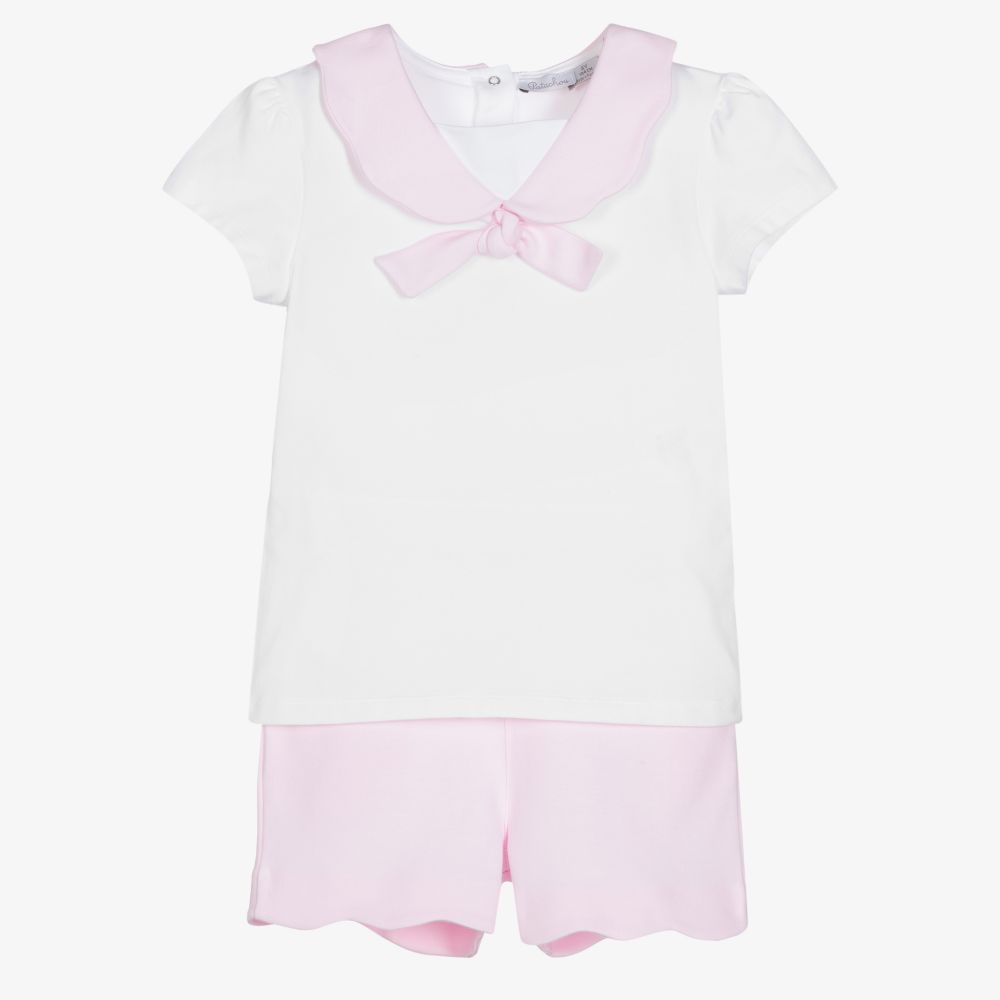 Patachou - Ensemble short blanc/rose Fille | Childrensalon