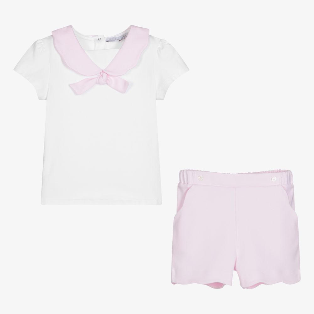 Patachou-طقم شورت قطن لون أبيض وزهري للبنات | Childrensalon Outlet