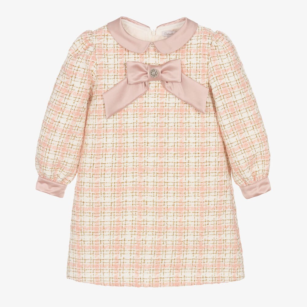 Patachou - Robe blanche et rose en tweed fille | Childrensalon