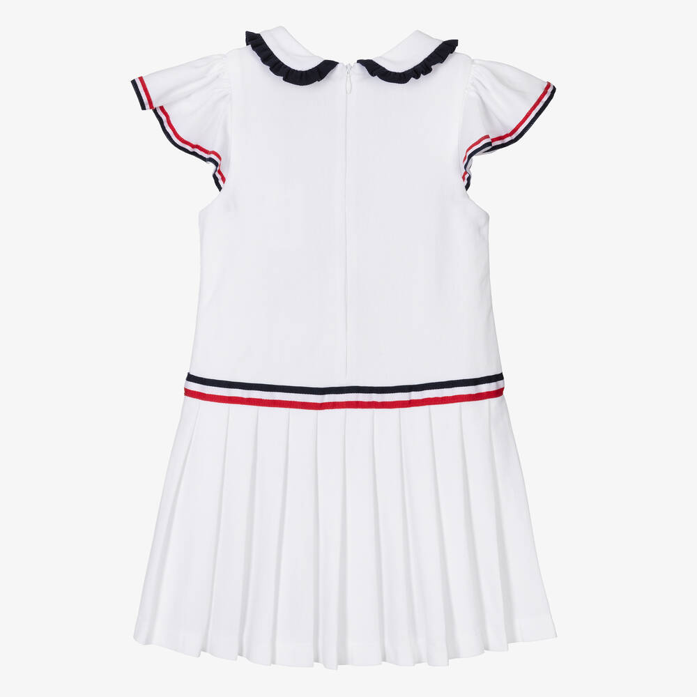 Patachou-Girls White Pleated Cotton Dress | Childrensalon Outlet