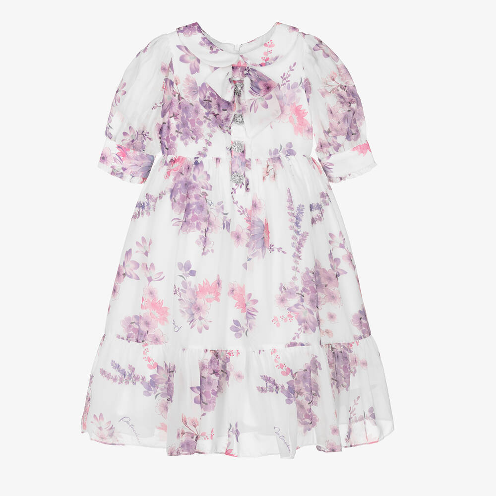 Patachou - Girls White & Purple Floral Dress | Childrensalon