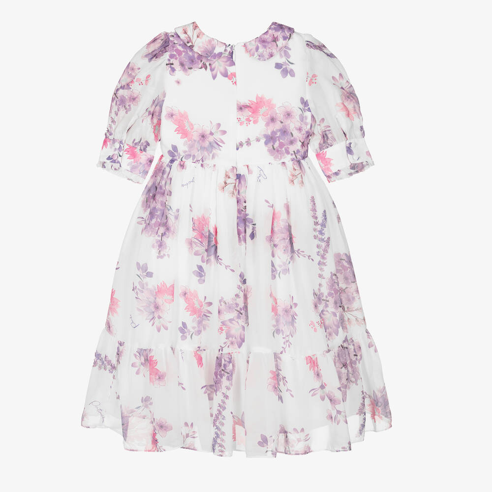 Patachou-Girls White & Purple Floral Dress | Childrensalon Outlet