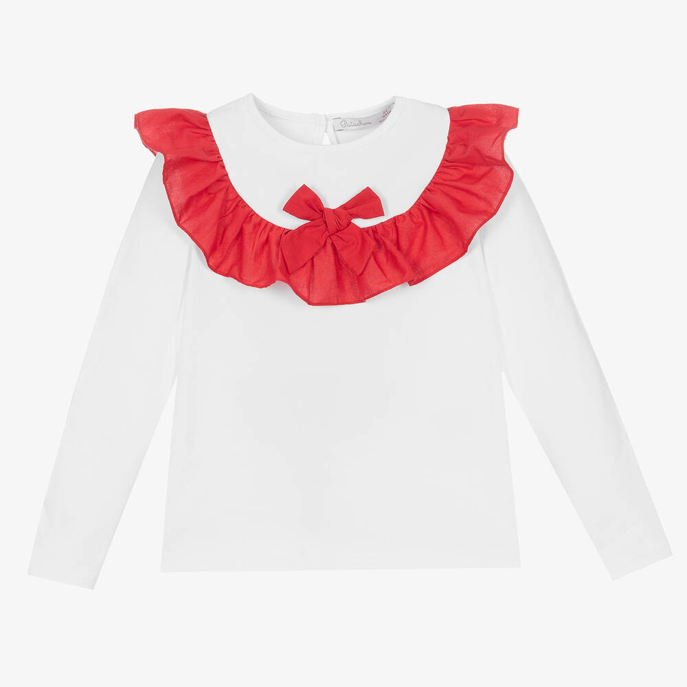 Patachou - Girls White & Red Cotton Top | Childrensalon
