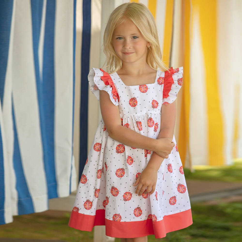 Patachou-Girls White & Red Ladybird Print Dress | Childrensalon Outlet