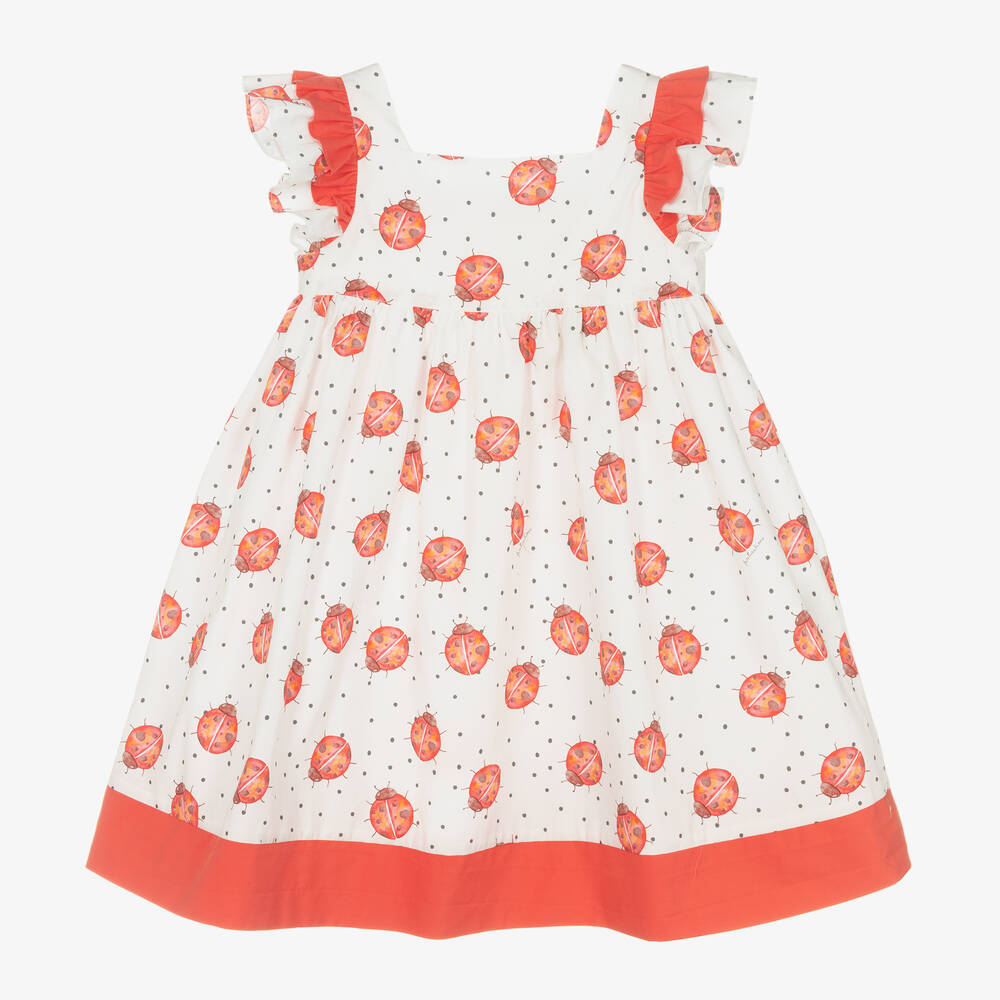 Patachou - Girls White & Red Ladybird Print Dress | Childrensalon