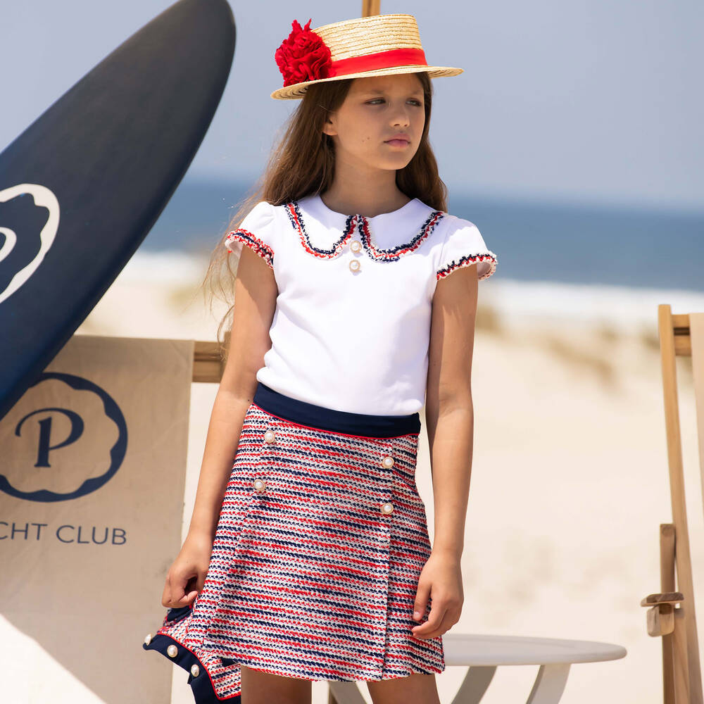 Patachou-Girls White & Red Skirt Set | Childrensalon Outlet