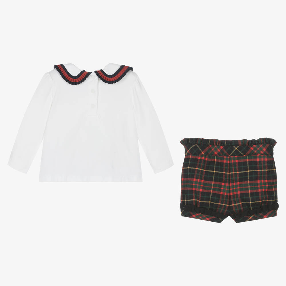 Patachou-Girls White & Red Tartan Shorts Set | Childrensalon Outlet