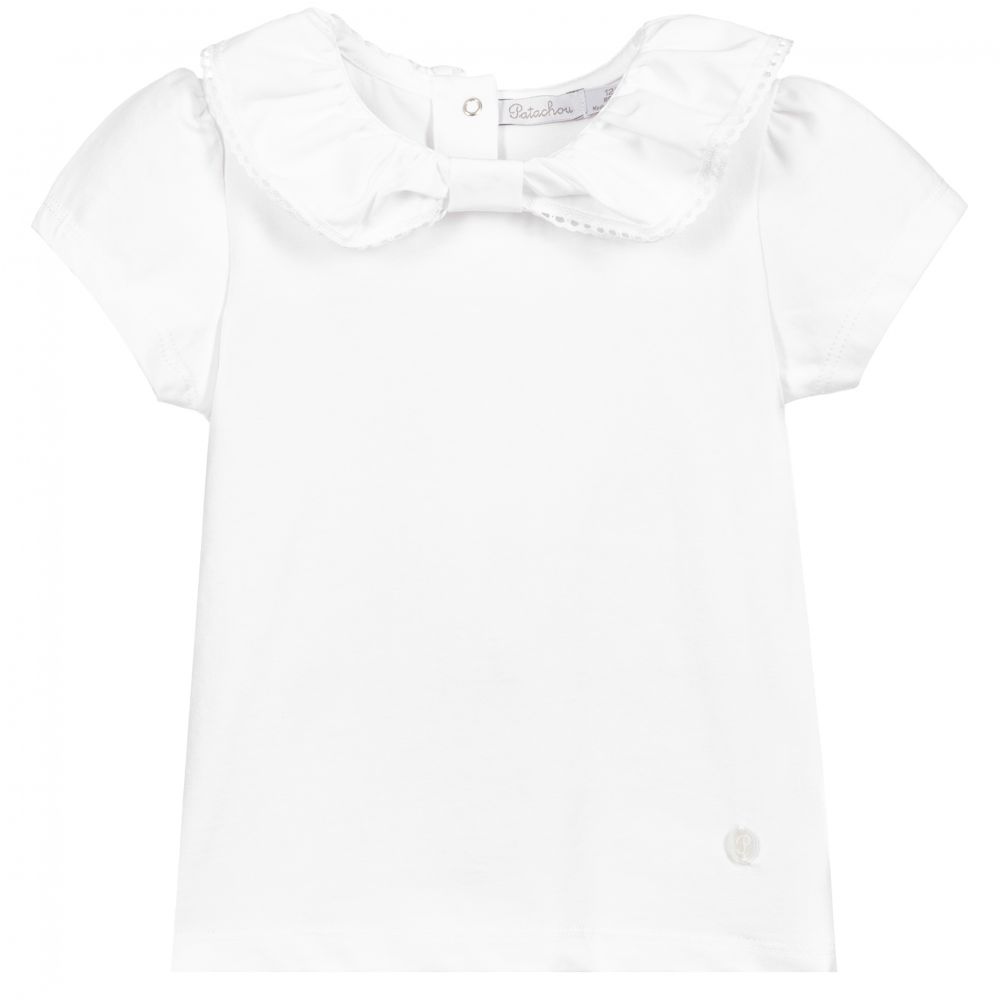 Patachou - Girls White Ruffle T-Shirt | Childrensalon