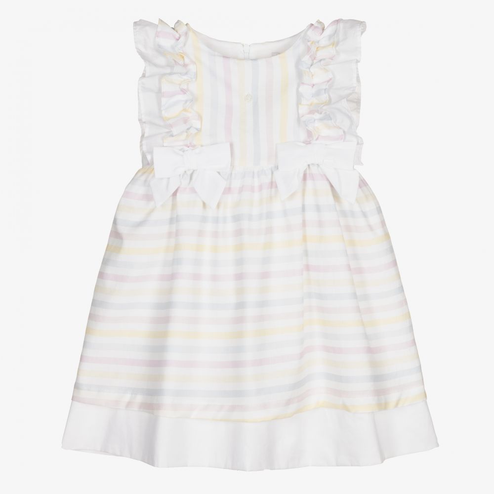 Patachou - فستان قطن مقلم لون أبيض بطبعة ملونة | Childrensalon
