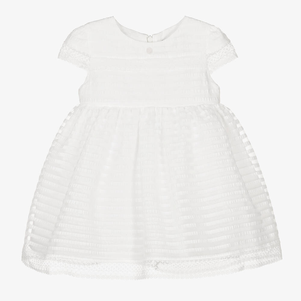 Patachou - Girls White Striped Organza Dress | Childrensalon