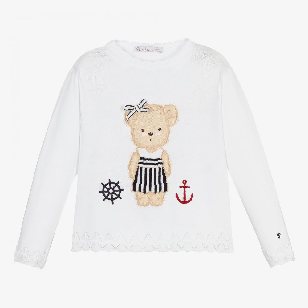 Patachou - Girls White Teddy Bear Sweater | Childrensalon