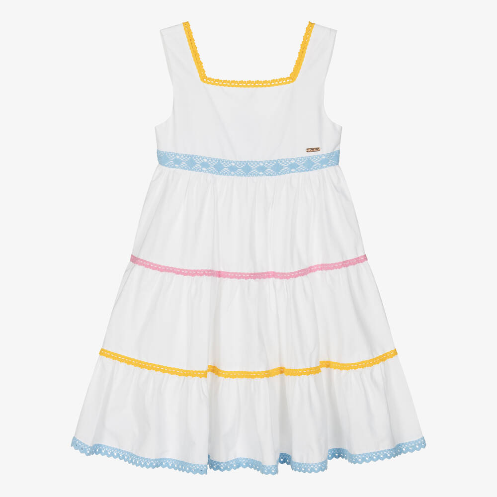 Patachou-Girls White Tiered Cotton Dress | Childrensalon Outlet
