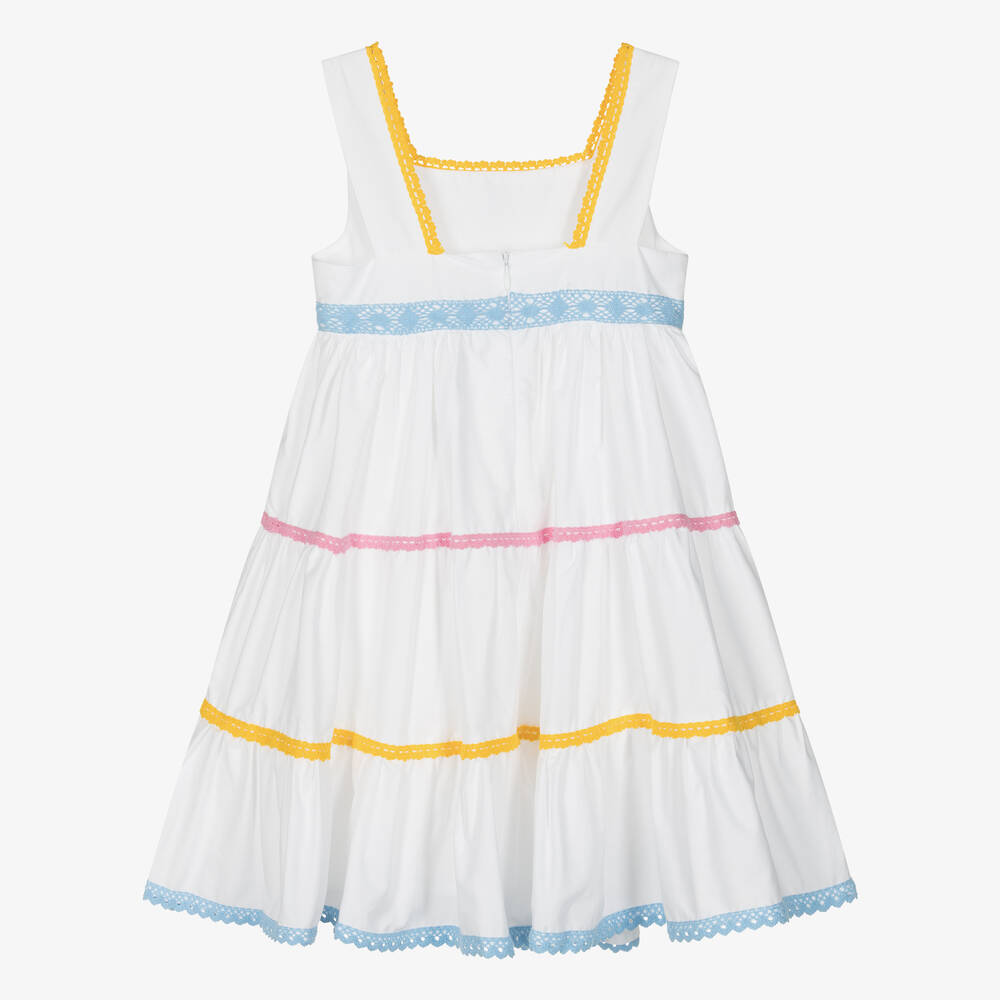 Patachou-Белое многоярусное платье из хлопка для девочек | Childrensalon Outlet