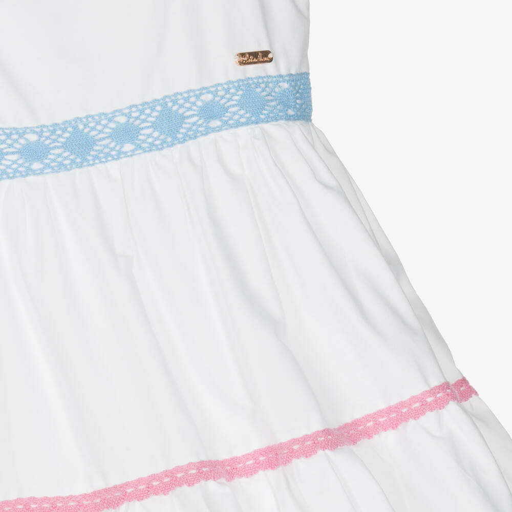 Patachou-Белое многоярусное платье из хлопка для девочек | Childrensalon Outlet