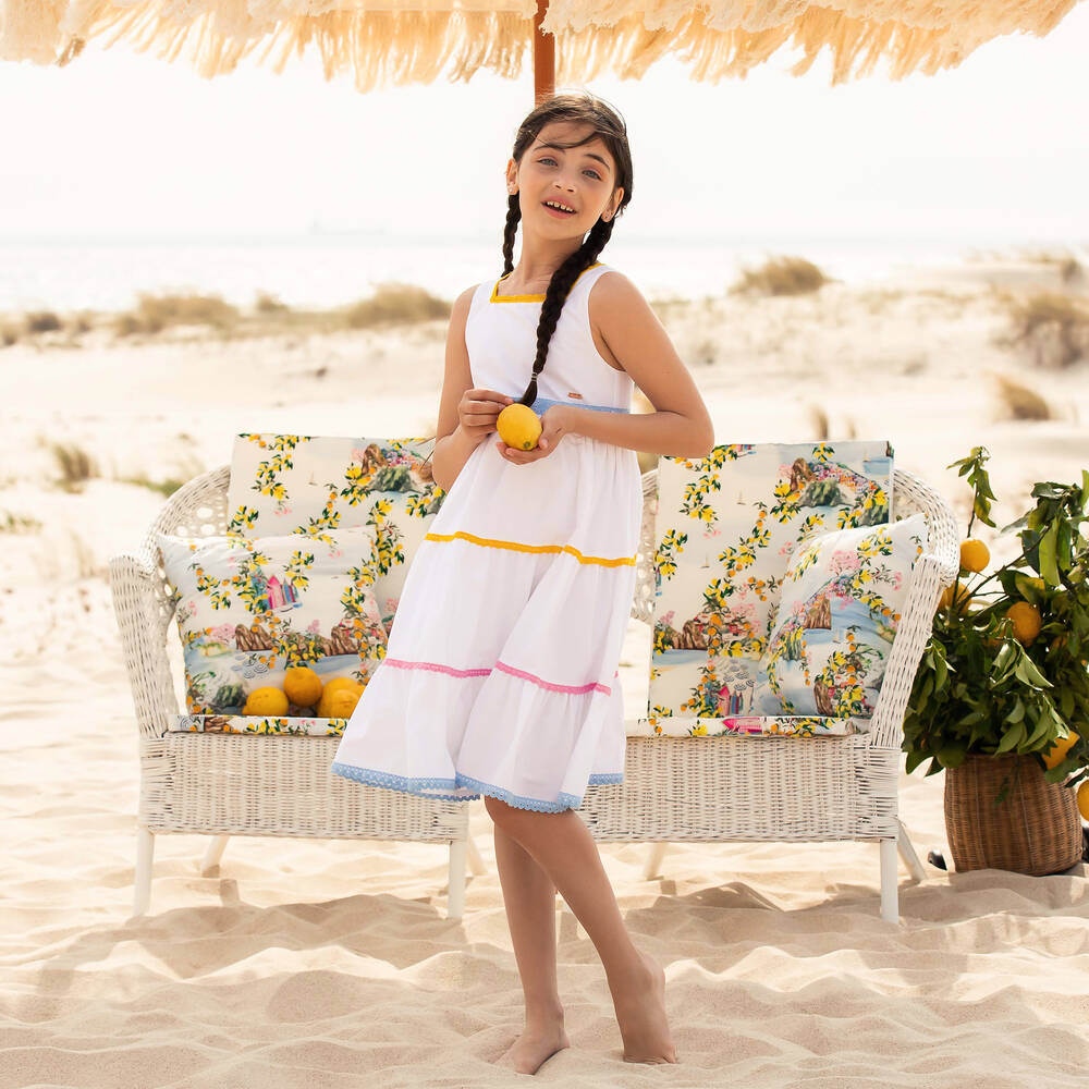 Patachou-Белое многоярусное платье из хлопка для девочек | Childrensalon Outlet