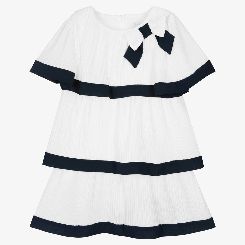 Patachou - فستان طبقات جورجيت لون أبيض وكحلي | Childrensalon