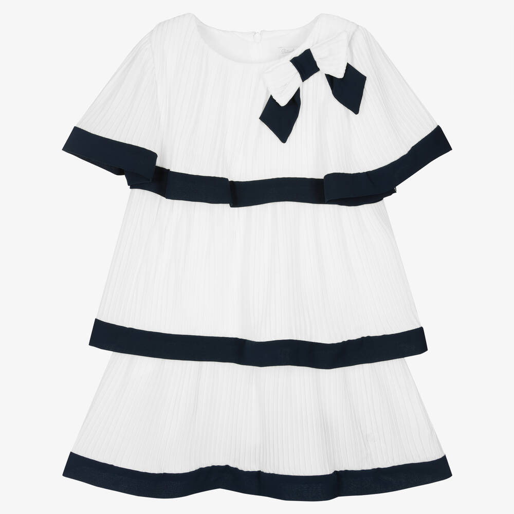 Patachou-Белое многоярусное платье из креп-жоржетта | Childrensalon Outlet