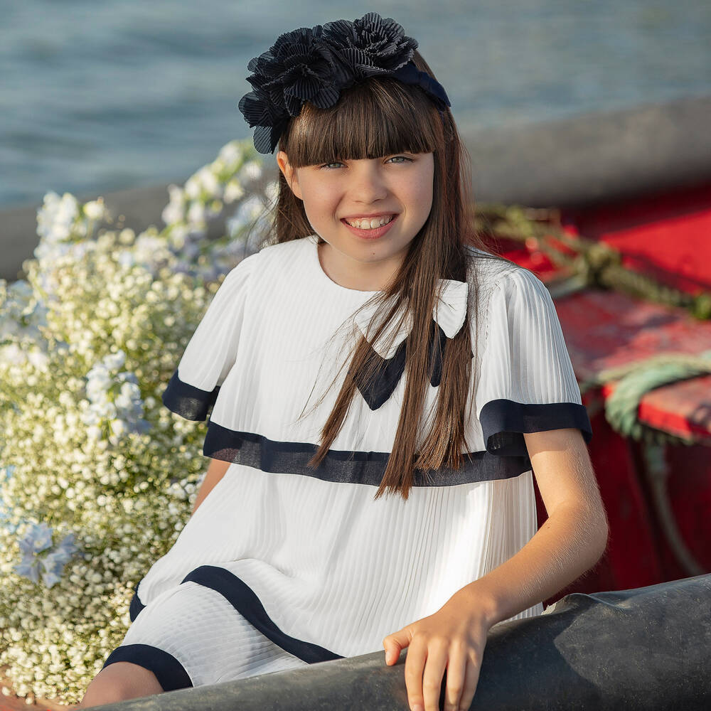 Patachou-Белое многоярусное платье из креп-жоржетта | Childrensalon Outlet