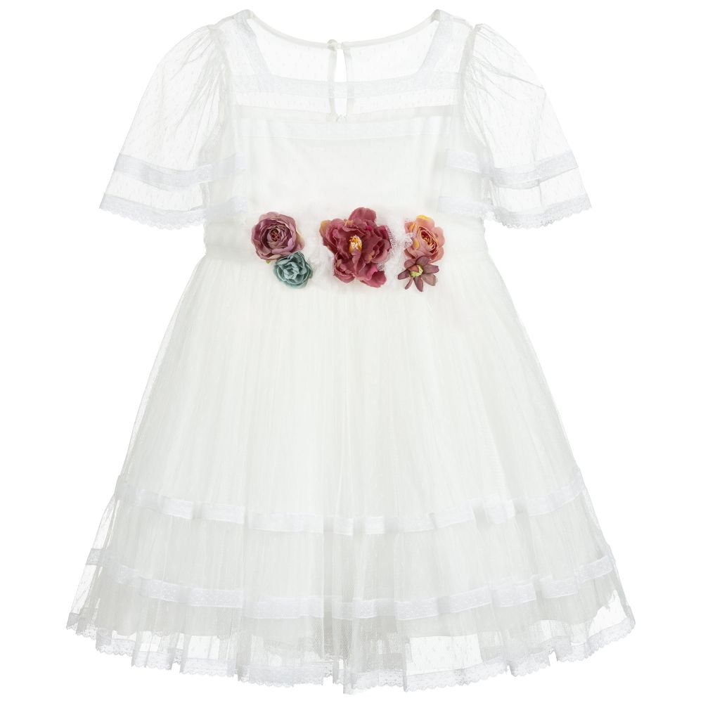 Patachou - Girls White Tulle Dress | Childrensalon