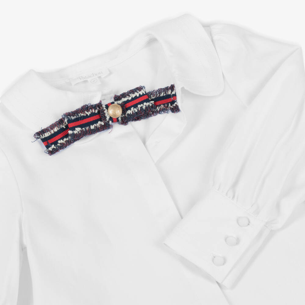 Patachou-بلوزة بيضاء من التويل للبنات مع فيونكة | Childrensalon Outlet