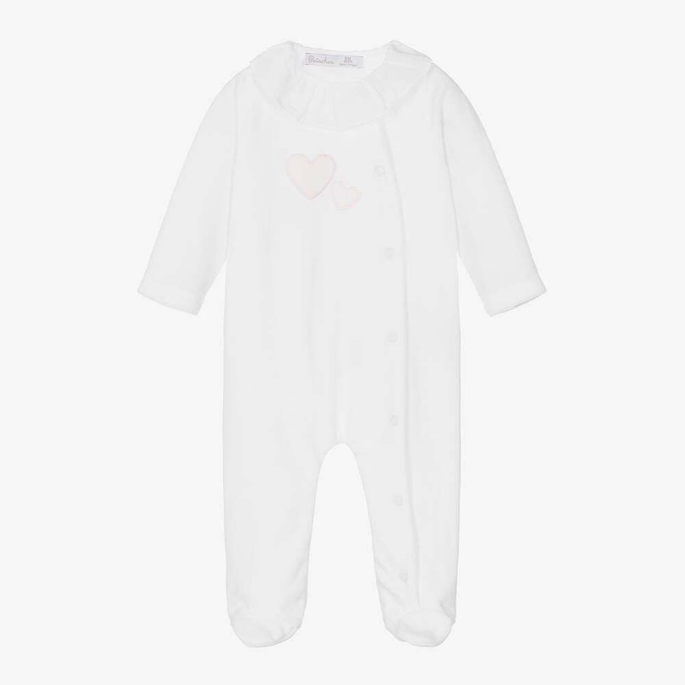 Patachou - Girls White Velour Babygrow | Childrensalon