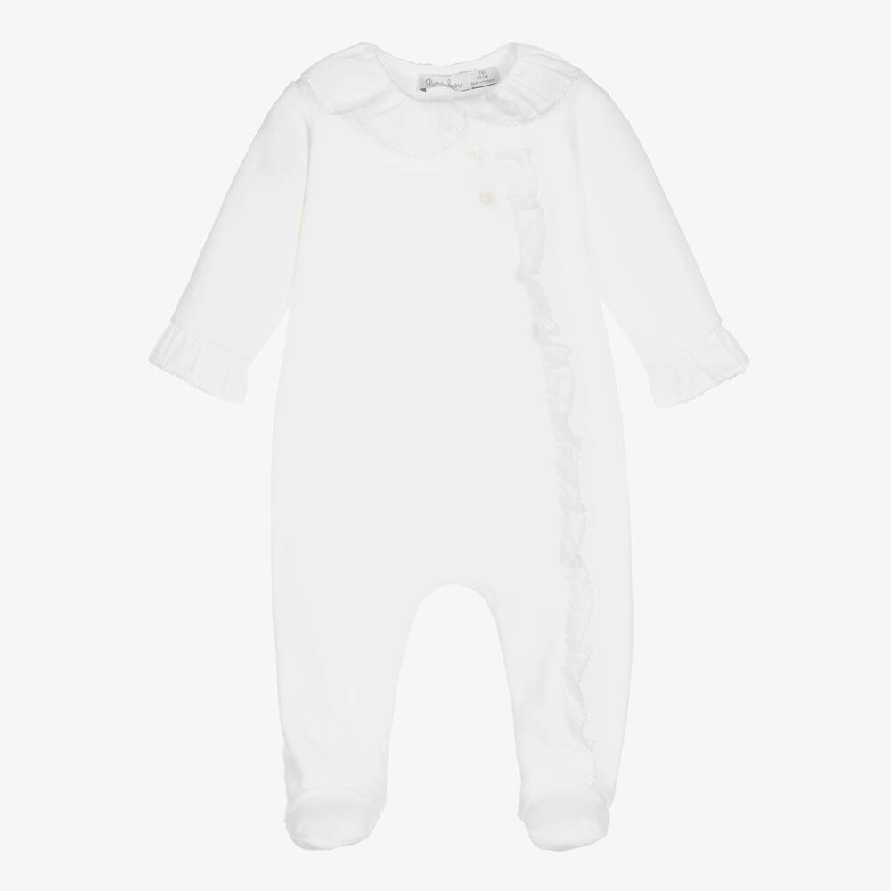 Patachou - Girls White Velour Babygrow | Childrensalon