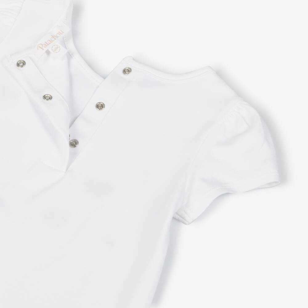 Patachou-Girls White & Yellow Cotton Embroidered Jersey Shorts Set | Childrensalon Outlet
