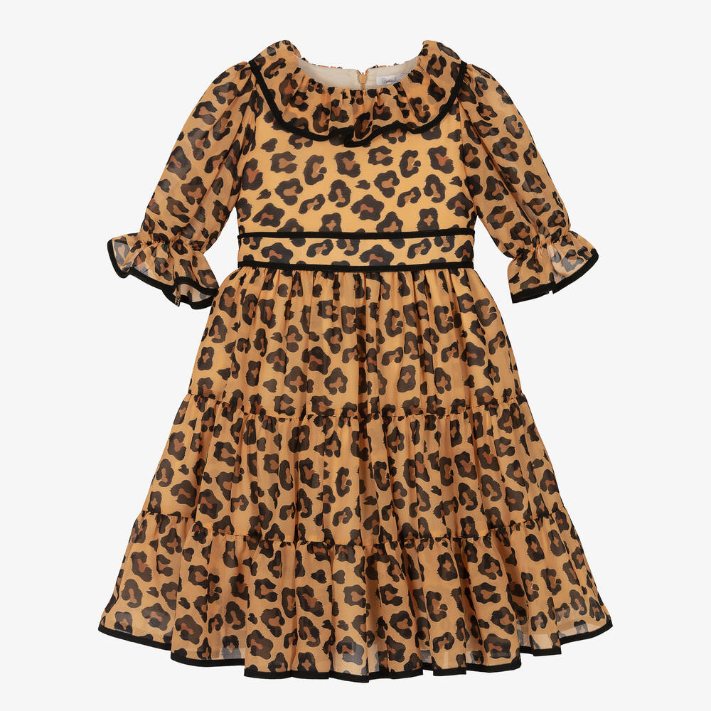 Patachou - Robe jaune et noire imprimé léopard | Childrensalon