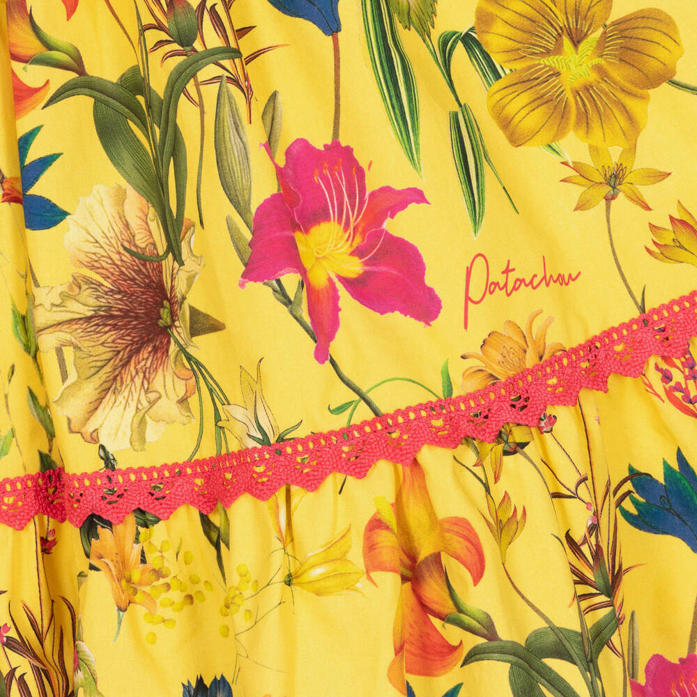 Patachou-Girls Yellow Botanical Cotton Dress | Childrensalon Outlet