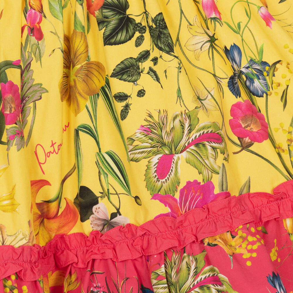 Patachou-Girls Yellow Botanical Cotton Dress | Childrensalon Outlet