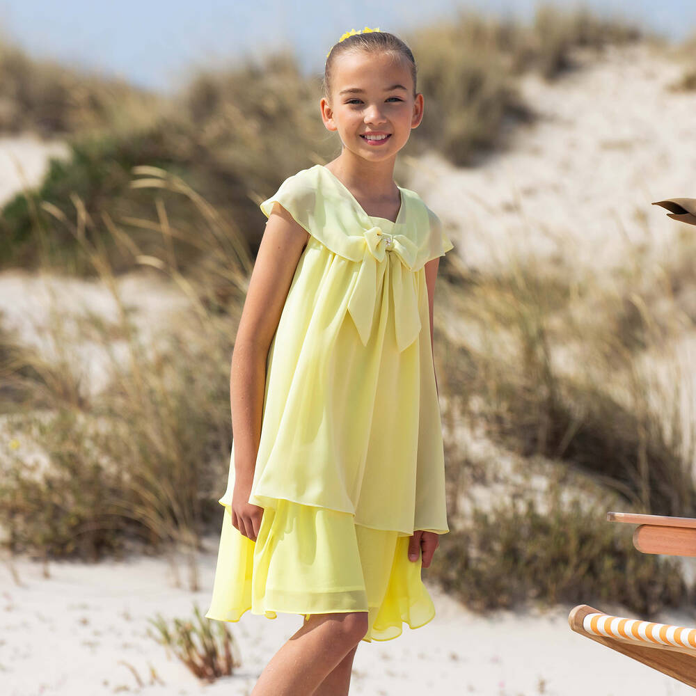Patachou-Желтое шифоновое платье с бантом для девочек | Childrensalon Outlet