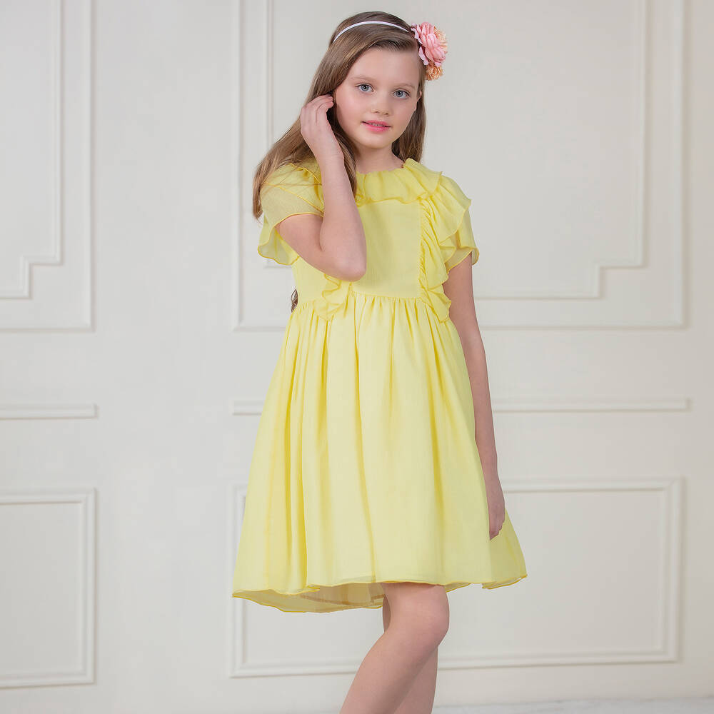 Patachou-Girls Yellow Chiffon Dress | Childrensalon Outlet