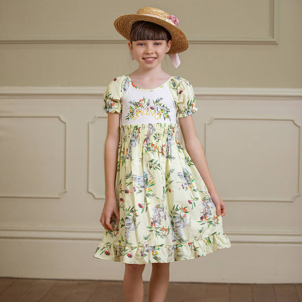 Patachou-Girls Yellow Cotton Dress | Childrensalon Outlet