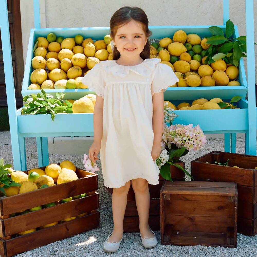 Patachou-Girls Yellow Cotton Dress with Fruity Embroidery | Childrensalon Outlet