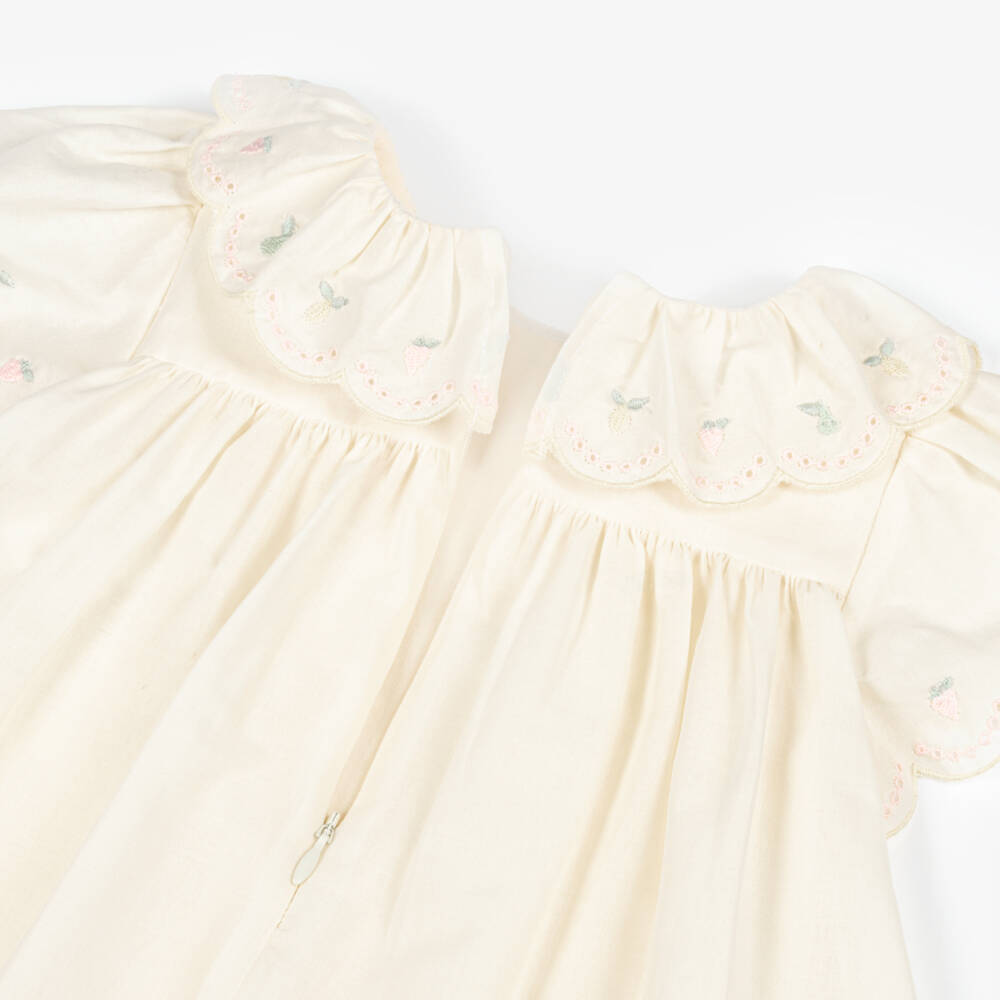 Patachou-Girls Yellow Cotton Dress with Fruity Embroidery | Childrensalon Outlet