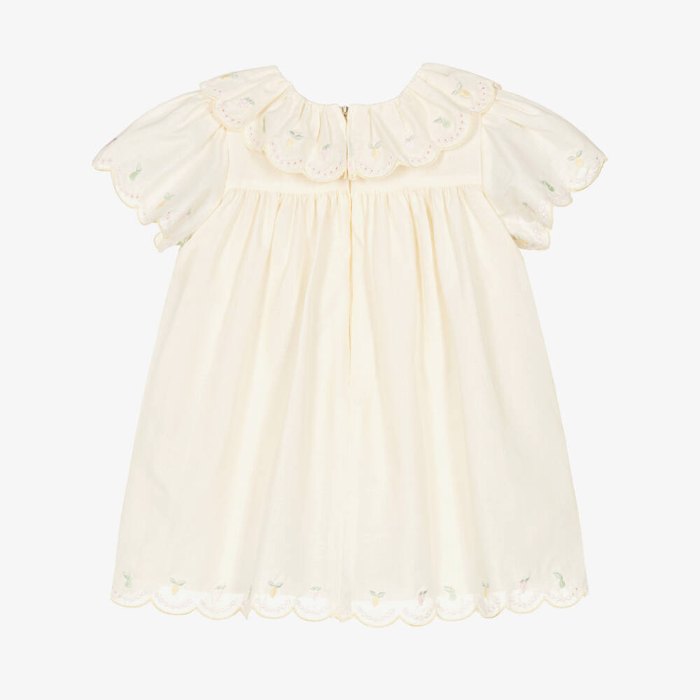 Patachou-Girls Yellow Cotton Dress with Fruity Embroidery | Childrensalon Outlet
