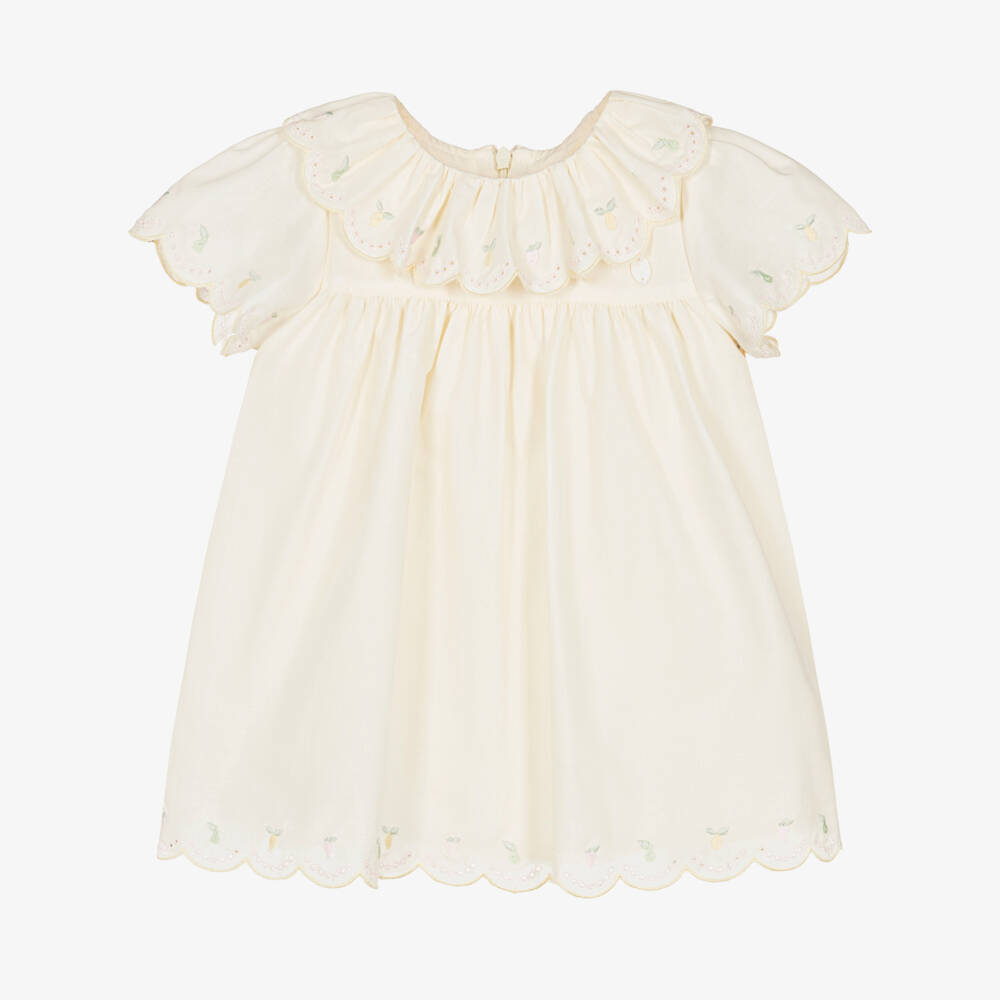 Patachou-Girls Yellow Cotton Dress with Fruity Embroidery | Childrensalon Outlet