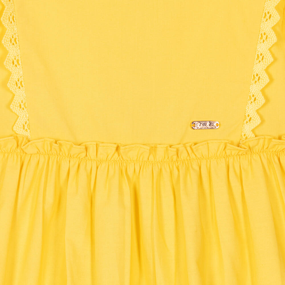 Patachou-Girls Yellow Cotton Poplin Tiered Dress | Childrensalon Outlet