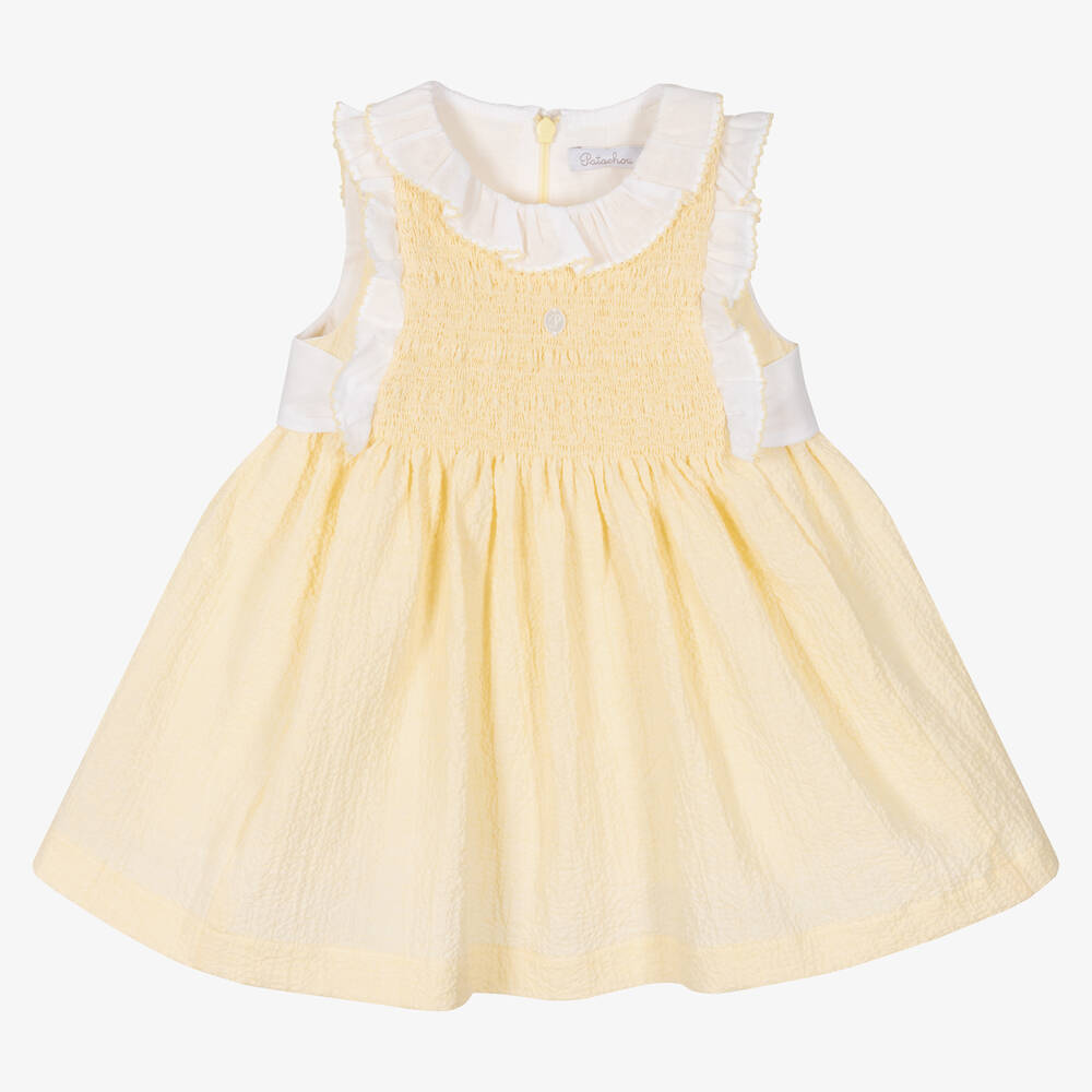 Patachou - Girls Yellow Cotton Seersucker Dress | Childrensalon