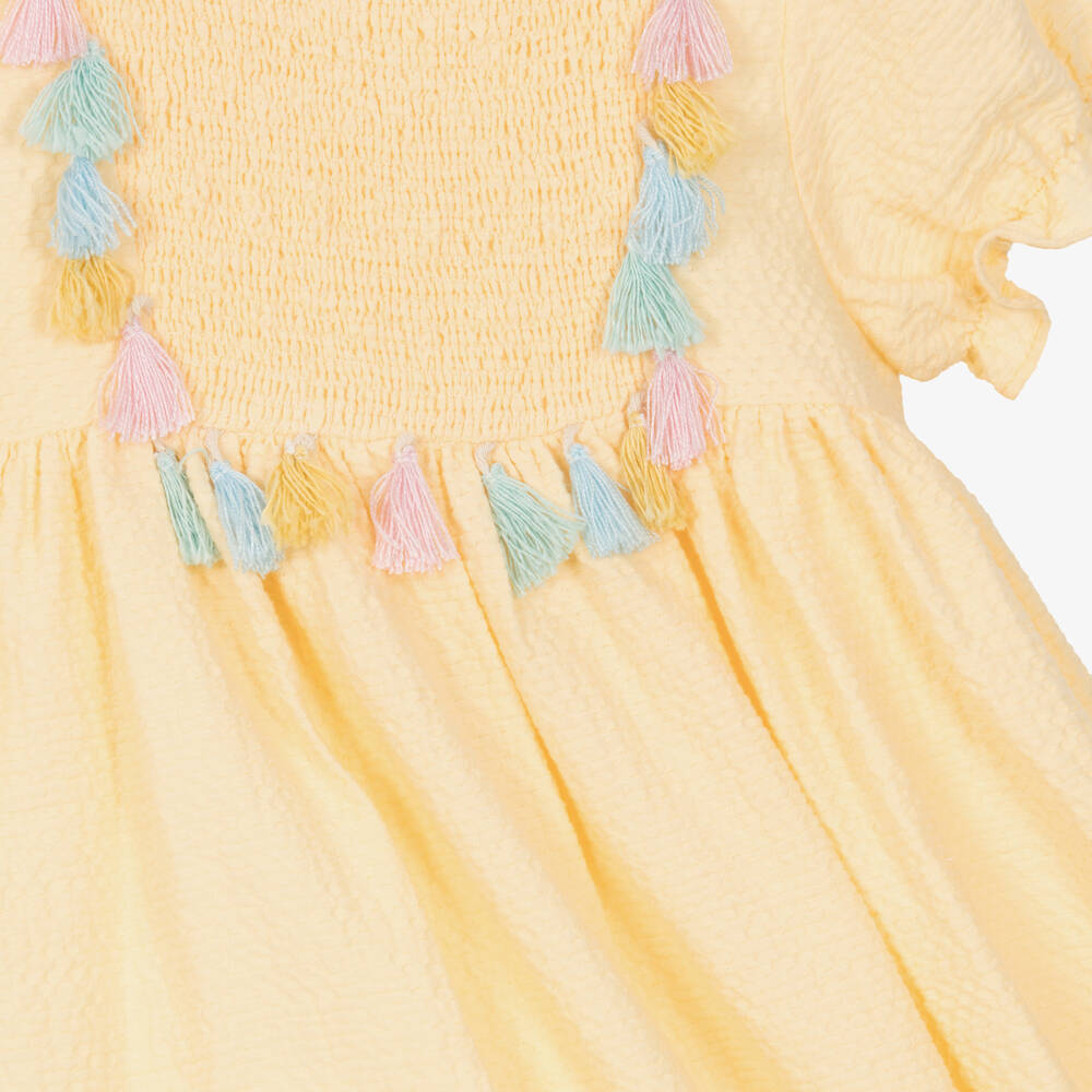 Patachou Girls Yellow Cotton Seersucker Dress