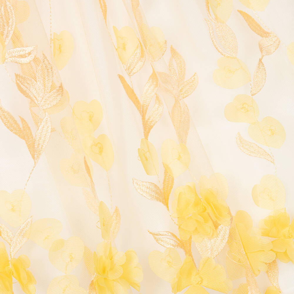 Patachou - Girls Yellow Embroidered Floral Dress