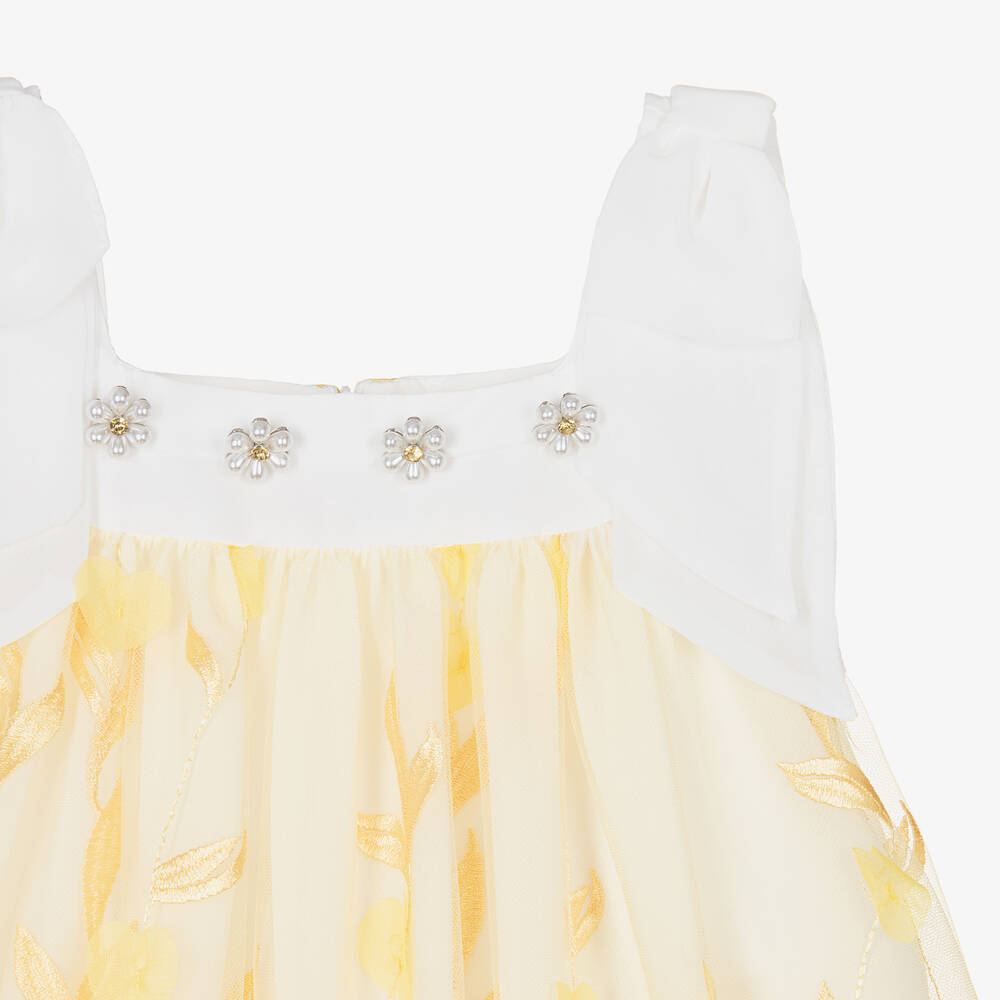 Patachou-Girls Yellow Embroidered Floral Dress | Childrensalon Outlet