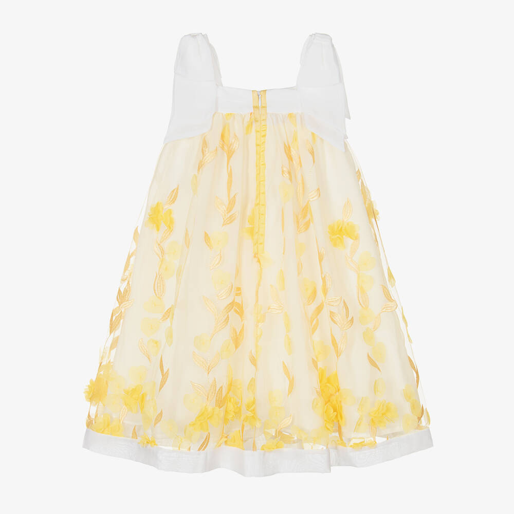 Patachou-Girls Yellow Embroidered Floral Dress | Childrensalon Outlet