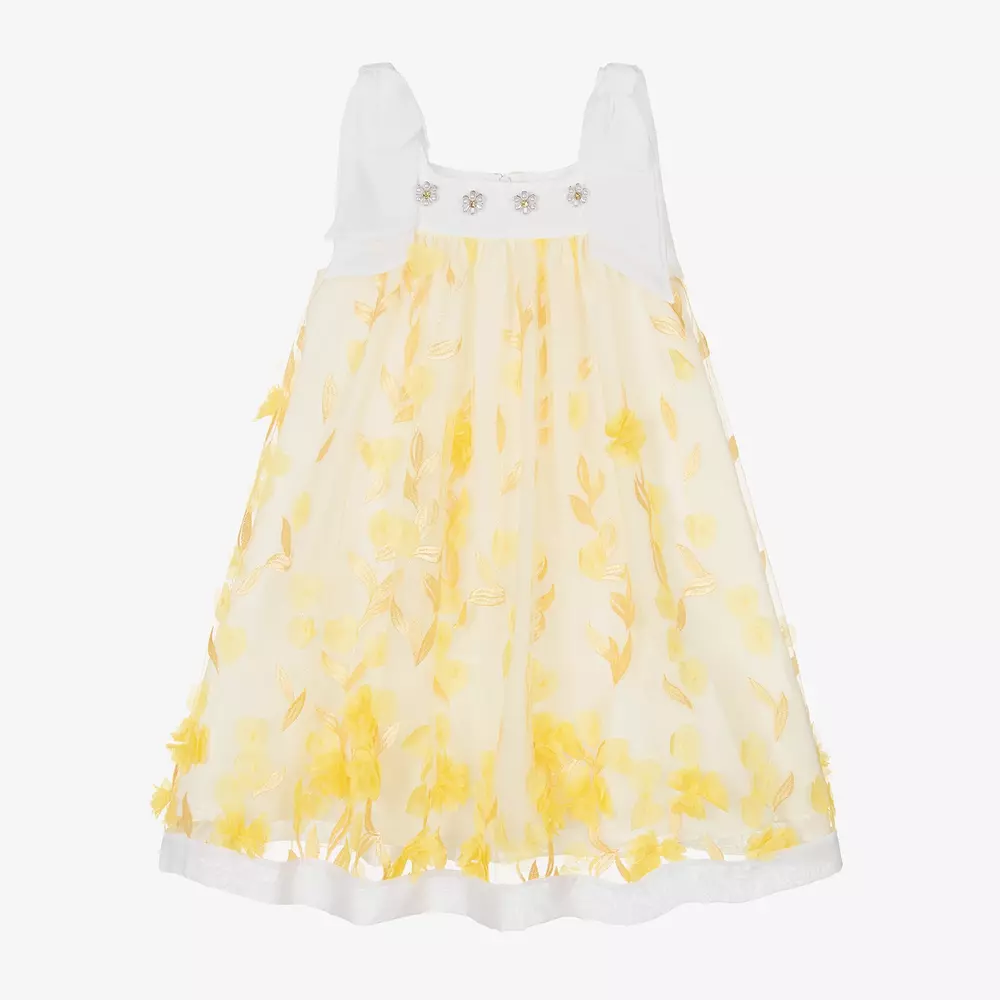 Patachou-Girls Yellow Embroidered Floral Dress | Childrensalon Outlet