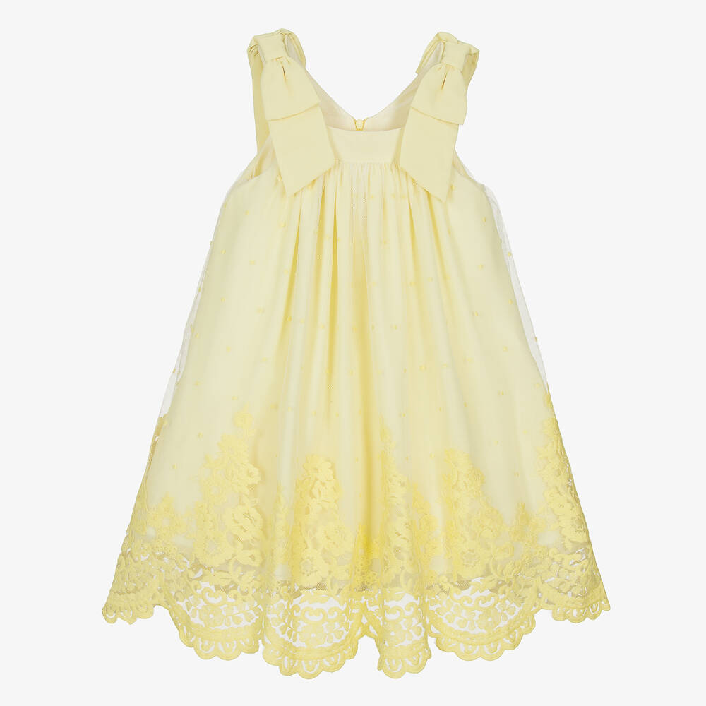 Patachou-Girls Yellow Embroidered Tulle Dress | Childrensalon Outlet