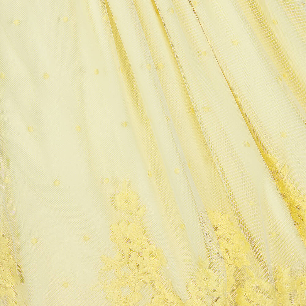 Patachou-Girls Yellow Embroidered Tulle Dress | Childrensalon Outlet