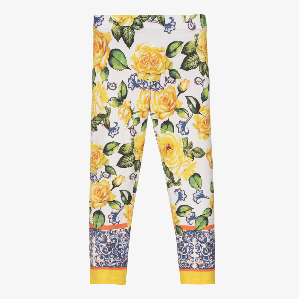 Patachou-Girls Yellow Floral Cotton Leggings | Childrensalon Outlet
