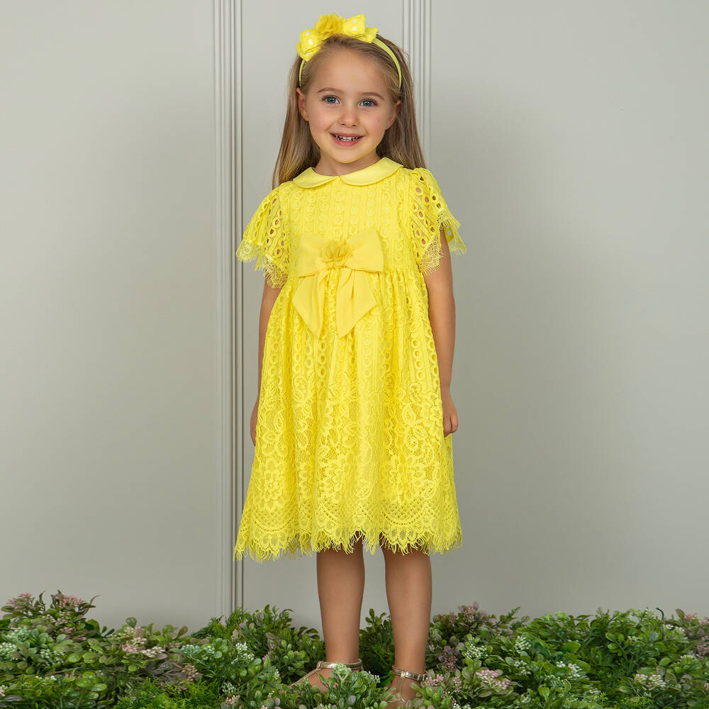 Patachou Girls Yellow Floral Lace Dress