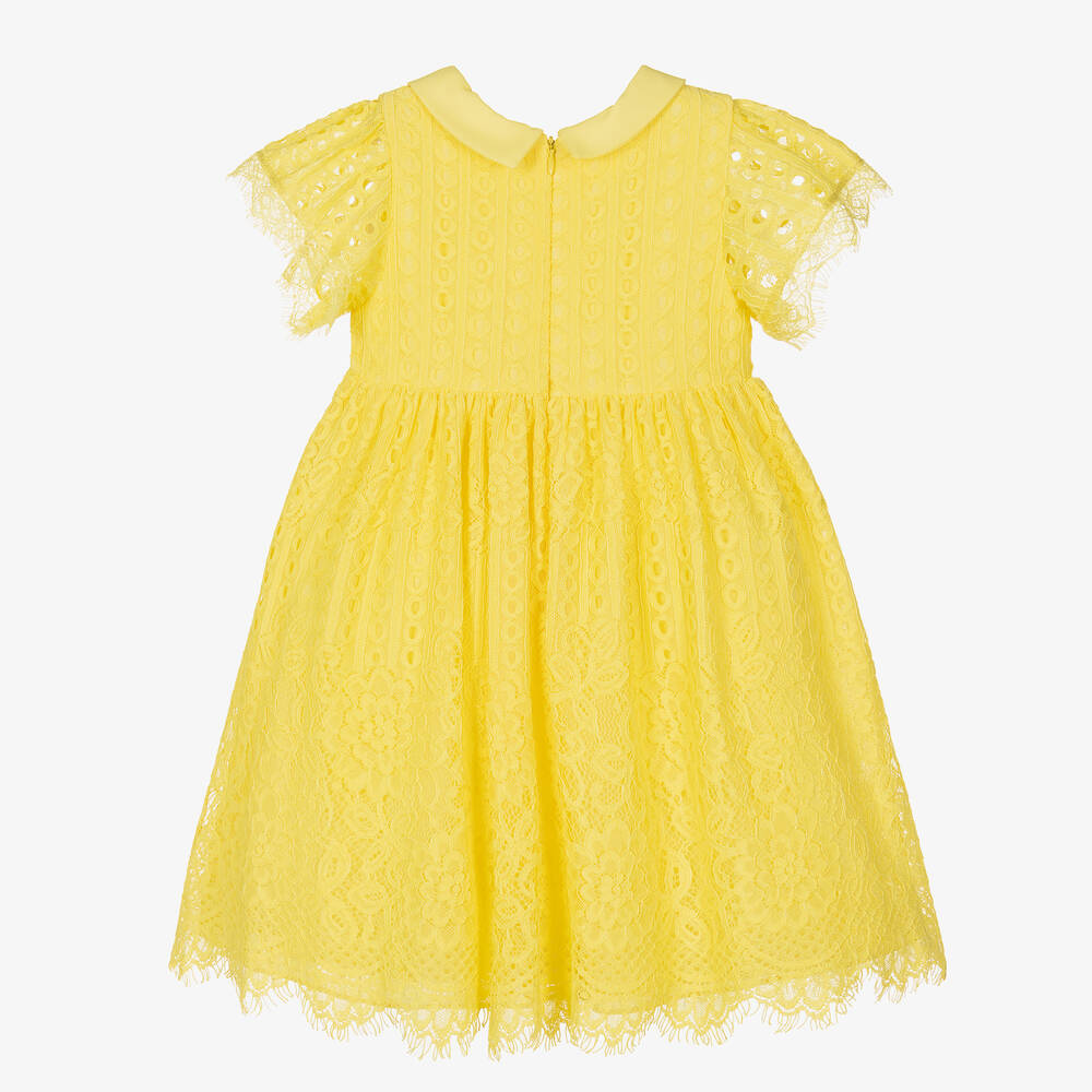 Patachou-Girls Yellow Floral Lace Dress | Childrensalon Outlet