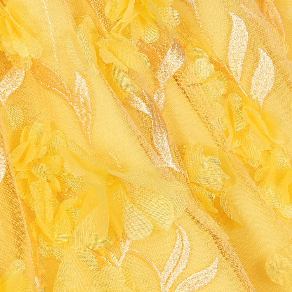 Patachou-فستان تول لون أصفر مطرز بورود | Childrensalon Outlet